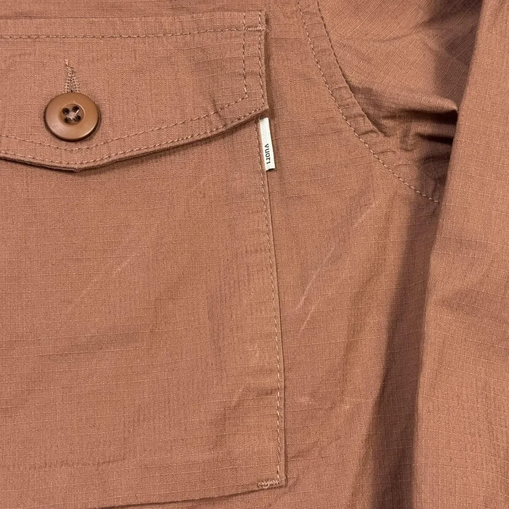 Vuori Ripstop Button Jacket Mens L Brown Cotton Spandex Two Pocket Long Sleeve